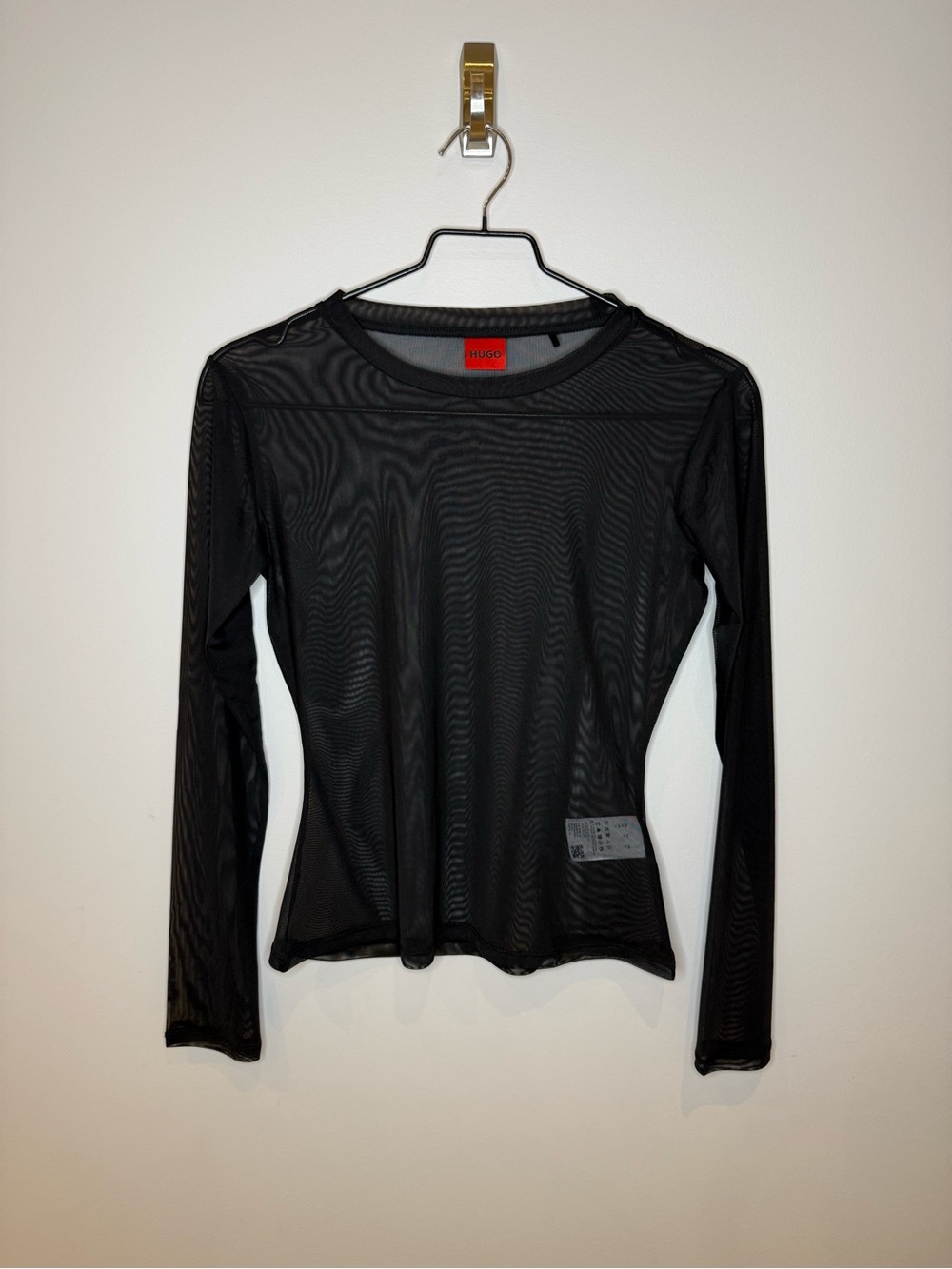 HUGO Black Sheer Long Sleeve Mesh Top